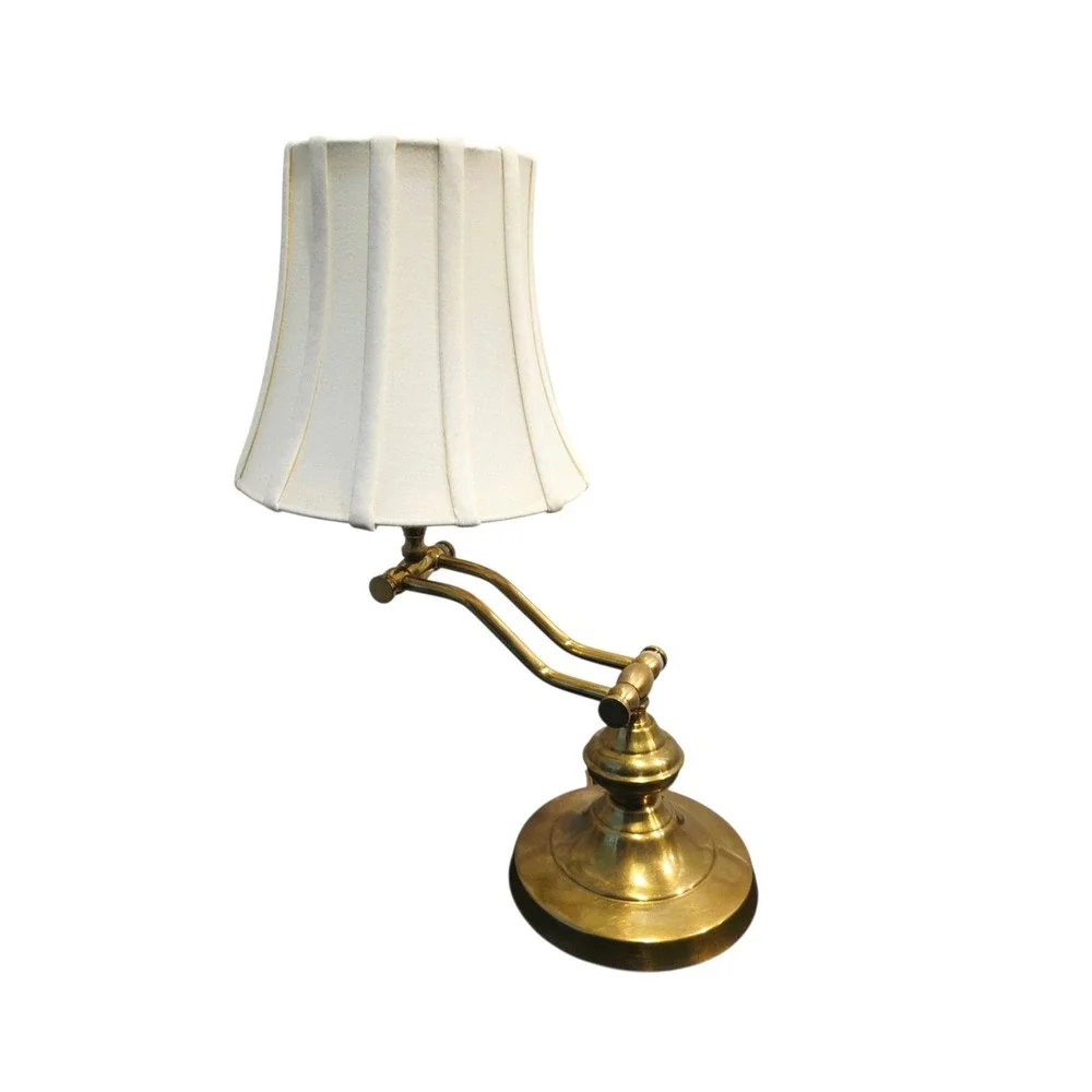Solid Brass Adjustable Lamp Task Banker Office Desk Lighting Cream Shade Vintage
